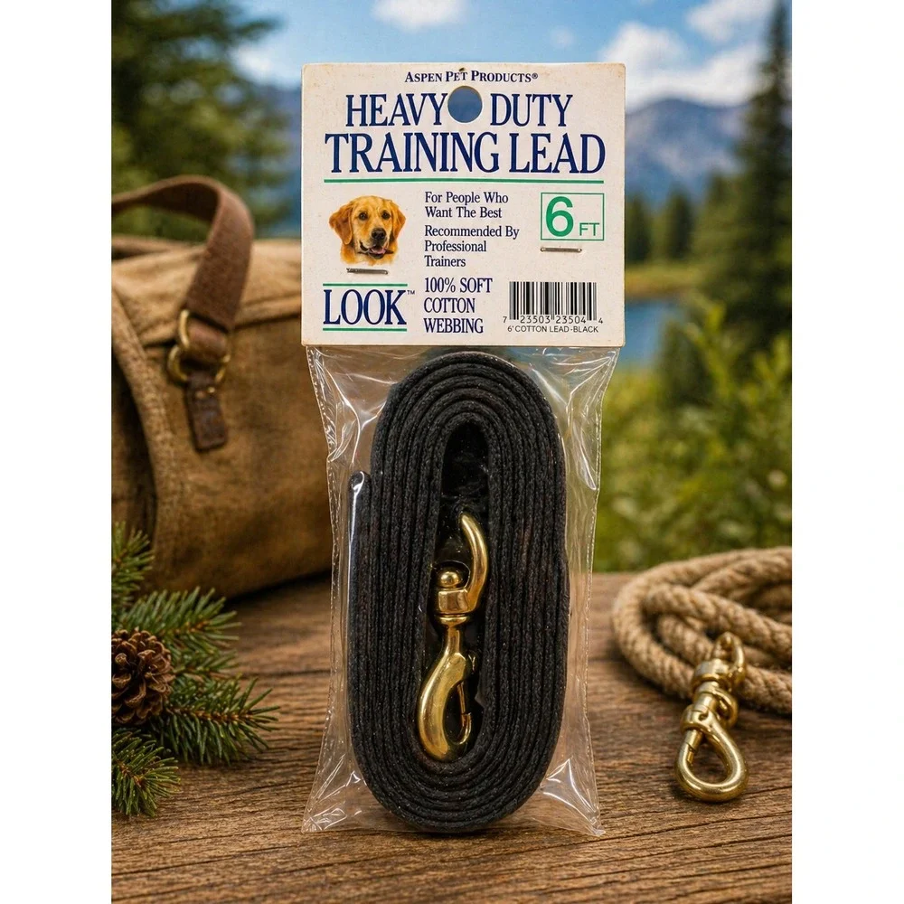 Aspen Pet Products Heavy Duty Training Lead 6ft Black Cotton Webbing‎ Dog Leash